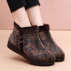 SHIPAILUO | Winter New Pure Wool Womens Shoes Beijing Style Embroidered Cotton Slippers Warmth Lined Comfortable Mid-aged And Elderly Footwear