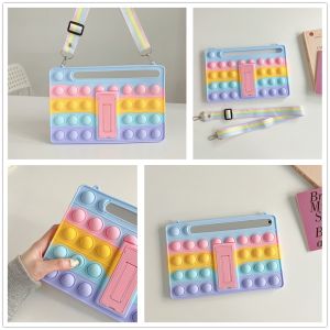 เคสกันกระแทกสำหรับ Samsung Galaxy Tab A A7 S6 S7 S8 S9 S7 FE + S8 + S9 + FE A9 A9 + Lite Plus Tab 3 4 Lite 8.0 "7.0" 10.1 "10.5" 10.9 "11.0" 12.4 "สำหรับเด็กแท็บเล็ตกันกระแทกเคสสีรุ้ง + Tali Bahu