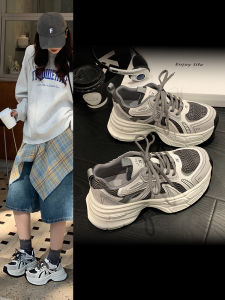 LANKAMO | Womens Dad Shoes Spring 2025 New Retro Versatile Small Size Heightening Lightweight Casual Mesh Sports Shoes Comfortable Mid Heel Rubber Sole