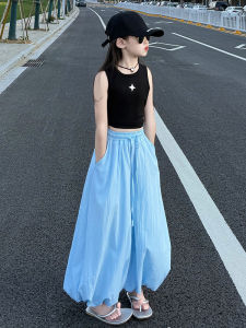 Girls Summer New Style Ice Silk Thin Wide Leg Pants Loose Lantern Pants Cool Casual Trousers for Children Ages 6 to 12