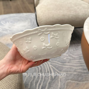 French Style Ceramic Bowl Large Capacity Soup Bowl Ramen Basin Butterfly Knot Design Girls Heart Big Size Dining Utensils