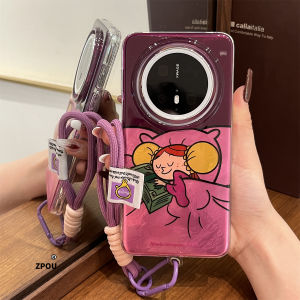 ZPOU Huawei Mate70 Pro+ Phone Case New Purple Sleeping Girl Cartoon Cute Ins Personality Lanyard Full Cover 50E Anti-Fall 40 Protective Case for Men And Women