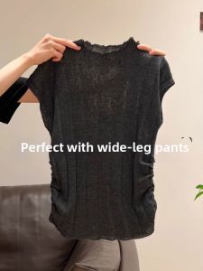 Short Sleeve Stand Collar T-Shirt Gray Slimming