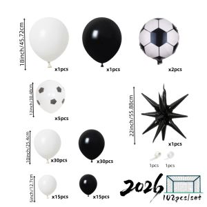 102Pcs Black and White Football-Themed Balloon Arch Set 18inch Football-Themed Black Exploding Star Foil Balloons Ideal for Championship Event Decorations Fan Birthday Parties Bachelor Parties Graduation Ceremonies and 2026 Football Tournament Pa...