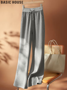 Gray Draped Womens Sweatpants Straight Leg Casual Pants Autumn Winter New Style Basic House Polyester Cotton Spandex Blend