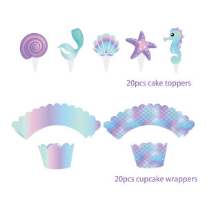 3 Layers Cartoon Mermaid Tail Theme Cake Stand Display DIY Cupcake Wrappers and Cake Topper Baby Shower Birthday Party Cake Tray