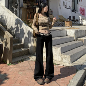 Quần Jeans Ống Loe Lưng Thấp Màu Đen Phong Cách Mỹ Cho Nữ Mùa Xuân Mùa Hè Quần Ống Loe Ôm Vừa Vặn Quần Ống Loe Dài Đến Sàn