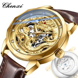 Đồng hồ cơ cho nam giới rồng yếu tố Hollow Skeleton tự động cập nhật ngày Đồng hồ đeo tay đồng hồ sang trọng sáng không thấm nước