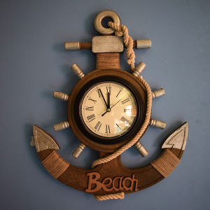 Retro Silent Wooden Steering Wheel Wall Clock Home Decor