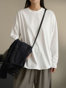 เสื้อยืดคอกลมหลวมๆ ผ้าฝ้ายแท้สำหรับผู้หญิง เสื้อชั้นใน เสื้อชั้นในแบบสวมหัว ทรงหลวม ฤดูใบไม้ผลิและฤดูใบไม้ร่วง เสื้อผ้าผู้หญิง