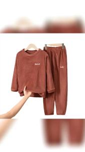 Autumn Winter Girl Warm Fleece Loungewear Boy Children Embroidered Long-Sleeve Pajama Set Soft Loose Baby Home Casual Wear Kids