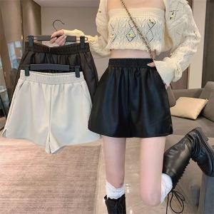 High Waist Black Casual Pants Womens Spring Autumn 2023 New Style Slimming Wide Leg Pants Versatile Leather Shorts