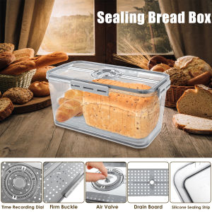 Bread Box Food Sealing Bread Container with Snap Time Recording Large Capacity Food Storage Box Airtight Sandwich Bread Holder