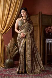 Ajrak Printed Saree with Jacquard Border & Jhallar sarees for women