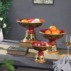 ไม้เนื้อแข็งมือวาดบูชาถาดเก็บเท้าสูงโต๊ะกาแฟห้องนั่งเล่นที่ละเอียดอ่อนบ้านฟุตสูงย้อนยุคผลไม้แห้งถาดขนมขบเคี้ยวถาดผลไม้ถั่ว