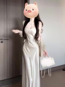CHANGTONG | French Elegant Knitted Blouse Acetate Satin Dress Two-Piece Set
