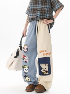 กางเกงขายาวทรงหลวมสบาย ๆ สำหรับผู้ชาย ทรงขาบาน กระเป๋าใหญ่ ทรงขาบาน สไตล์การ์ตูน สไตล์อเมริกัน เทรนด์ใหม่ ฤดูใบไม้ผลิ 2025
