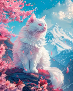 BILIBILI | Acrylic Paint By Numbers Cat Mountain Cherry Blossom Painting By Numbers on Canvas Coloring By Number for Adults Paint Digital