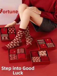 Lucky Year Red Women Mid-calf Socks for Postpartum Use