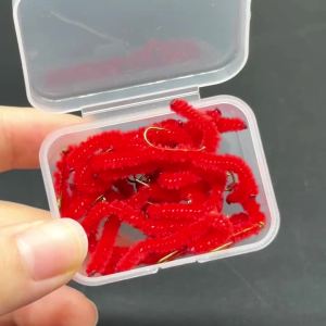 12Pcs San Juan Worm Red Fly Fishing Flies - Blood Worm Nymph Lures for Trout Bass & Freshwater Fishing High Carbon Steel Hooks