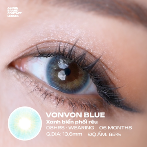 (HOẢ TỐC SG) Kính áp tròng màu Xanh biển phối rêu VONVON BLUE ACROS – Lens dùng 6 tháng đeo 8h/ngày