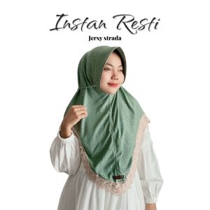 Hijab Bergo Pet Oval Renda Tali Ulir Matt Jersy Jaguar Motif Premium/Jilbab Instan Resti Renda Viral/Kerudung Instan Renda