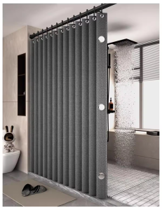 Magnetic Foldable Linen Bath Curtain Waterproof for Walk-In Shower - No Included Adjustable Rod