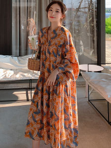 Lecea Alice Floral Print Loose Dress Lantern Sleeve Maxi Skirt Korean Style Autumn New Arrival Forest System Womens Dress