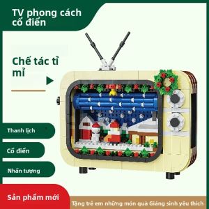 Retro Tivi Giáng Sinh Khối Xây Dựng Mini Gạch Tự Làm Lắp Ráp Đồ Chơi Giáo Dục Quà Giáng Tặng Cho Trẻ Em 6-12 Tuổi