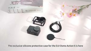 PULUZ | For DJI Osmo Action 6 Camera Silicone Protective Case Soft Cover with Anti-loss Wrist Strap & Lens Cap