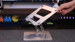 Laptop Stand and Tablet Holder - 360° Rotating Base Solid Aluminum Alloy Height Adjustable Metal Laptop Stand Non-Slip Monitor Lifter Portable and Lightweight for Home Office and Travel Compatible with 9.7-17 Inch Laptops