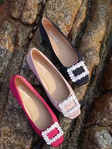 Reemoor | Fall New French Design Slip-on Square Toe Rhinestone Buckle Flats