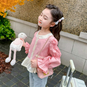 Fashionable Girls Shirt Autumn Wear Doll Shirt Korean Style Cotton Blend Fabric Spring Autumn Childrens Clothing for Girls