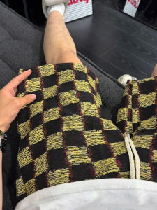 Quần Short Dệt Kim Kẻ Caro Mùa Hè Cho Nam Ống Đứng Rộng Rãi Thoải Mái Cho Cặp Đôi Quần Short Nam Thời Trang