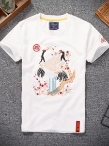 Elegant Embroidered Short Sleeve round Neck Mens T-shirt Summer Fashionable Youth Loose Fit Chinese Style Animal Patterned Top