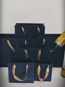 3pcs gift packaging bags retro navy paper bags fashionable business handbags clothing stores jewelry stores gift bags