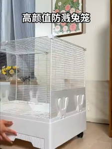 Rabbit Cage with Toilet and Anti-Spray Design Large Metal Indoor Habitat for Rabbits & Guinea Pigs