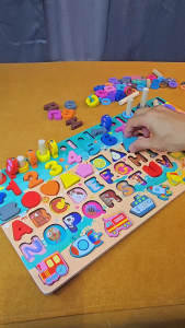 OSSDE 8 in 1Wooden Number Puzzle Sorting Montessori Toys for Toddlers-Shape Sorter Counting Game
