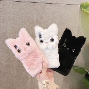 3D Cute Cartoon Cat Furry Plush Phone Case For iPhone 17 Air 15 14 13 12 mini 11 16 Pro Max XS XR X 6 7 8 Plus Shockproof Cover