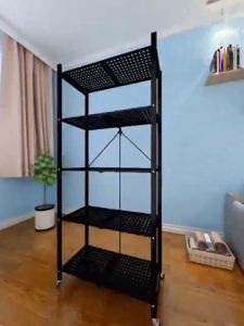 Rak Dapur Lipat Rak Lipat Rak besi Rak susun Rak gudang Rak Multi-fungsi dengan 4 roda
