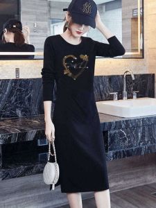 Elegant Pure Cotton plus Size Dress Tummy Covering Slimming Base Layer Skirt High Waist Autumn Fashion Casual Style Long Sleeve