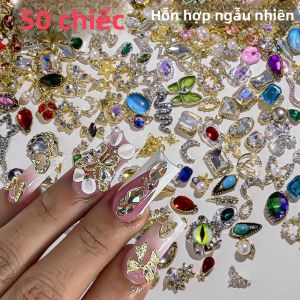 50 Chiếc Đính Đá Trang Trí Móng Tay 3D Hình Trái Tim/Hình Vuông/Hình Oval Pha Lê Kim Loại Lấp Lánh Dùng Trang Trí Làm Trang Sức Tự Làm