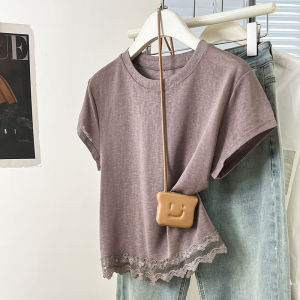 เสื้อยืดแขนสั้นผู้หญิงฤดูร้อน ดีไซน์ลำลอง ทรงหลวม แขนยาวปกติ คอตั้ง เส้นใยเซลลูโลส 63% โพลีเอสเตอร์ 37%