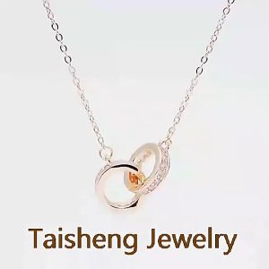 New Fashion Copper Double Round Pendant Rose Gold Rhinestone Double Circle Necklace For Women Jewelry