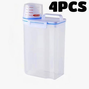 4PCS 2.5L Rice Storage Bucket with Measuring Cup Sealed Moisture-Proof Pet Food Storage Container for Storing Grains Flour Rice