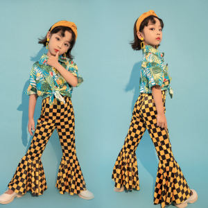 Childrens Model 70-80 Retro Hong Kong Style Bell-Bottom Pants Performance Fashion Dopamine Suit Beach Candy Shirt