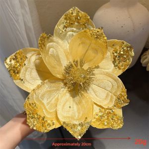 Xinyou Christmas Decoration Simulated Peony Flower with Beads Bright Sparkling Sequins Decorative Accessory for Christmas Tree