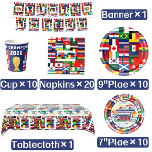 Hasbro | International World Flag Disposable Tableware Set - Paper Plate Napkins Cup Banner Tablecloth for Football Party Decoration