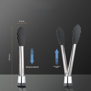 High Temperature Resistant Silicone Steak Turner BBQ Grill Clamp Stainless Steel 304 Food Tongs Anti-scalding Kitchen Tool