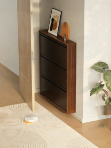 Ultra-thin Wooden Textured Metal Home Shoe Cabinet